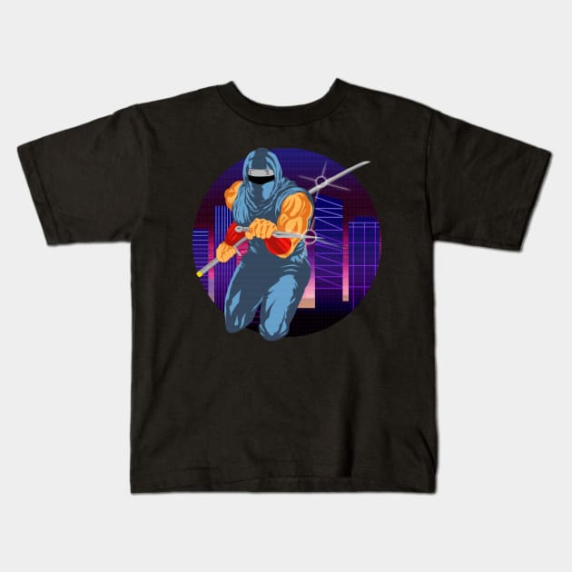 Synthwave Ninja Gaiden Kids T-Shirt by Meechemax